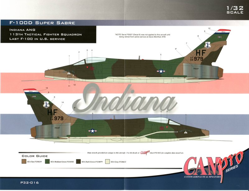 CAM Decals Air National Guard markings for the 1/32 Trumpeter F-100D ...